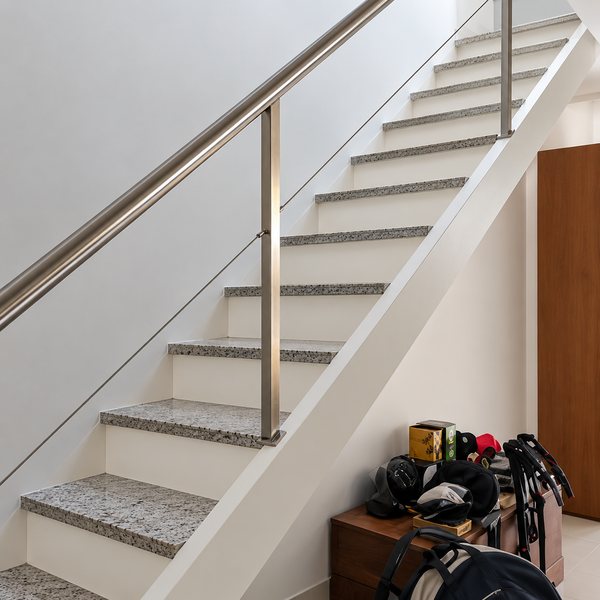 Escada interna com corrimão de aço inox